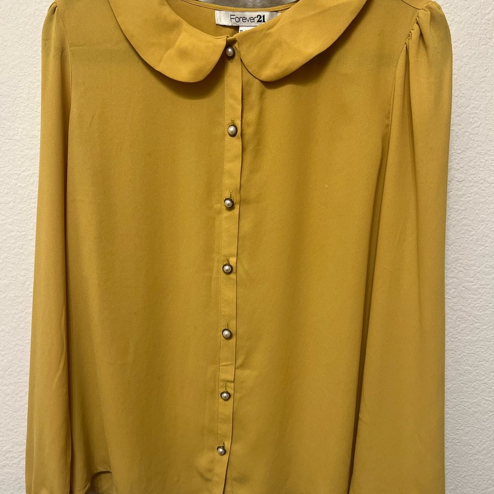 Forever 21 Mustard Pearl Button-Up Blouse